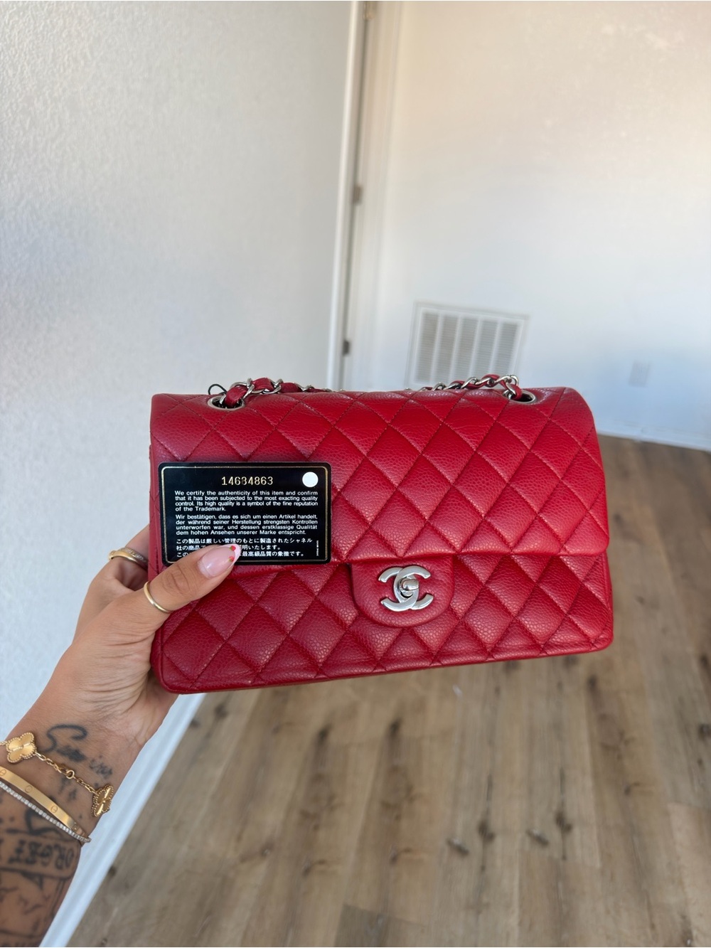 Medium CHANEL Double Flap Red with Silver Hardware - Picture 11 of 11